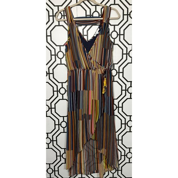 DR2 Ladies Y2k Style Stripe V Neck Sleeveless Multicolored Bright Dress Size Sma - Picture 3 of 8